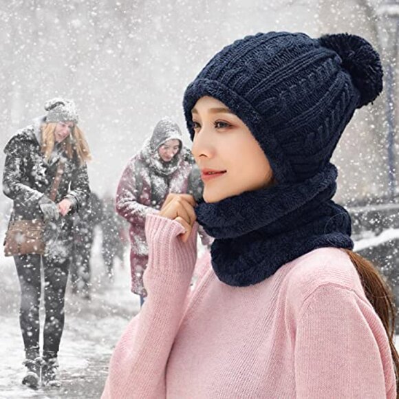 Fleece Lined Knit Balaclava Beanie Scarf Set Warm Winter Ski Hat main image 6